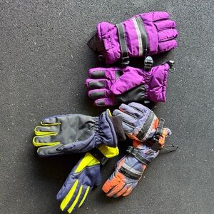 Kids Winter Gloves Set - Purple, Black, and Orange